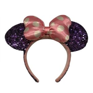 Disney Parks Minnie Ears Purple Sequin Headband Pink Polka Dot